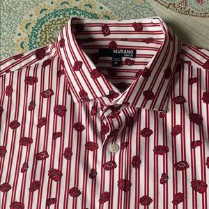 Murano Red Striped Poppy Men's S/S Shirt XL EUC